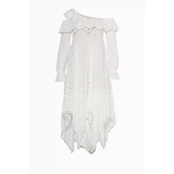 NWT Self Portrait Daisy Midi in White Off Shoulder Asymmetrical Dress UK S US 4 - Picture 2 of 14